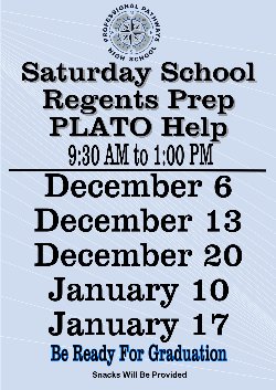 Saturday School Regents Prep Schedule